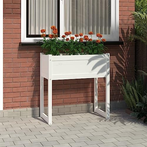 Hochbeet Pflanzkübel groß außen Balkon Pflanzkasten Pflanzkübel Weiß 78x40x81 cm Massivholz Kiefer Geeignet für Gartenbalkone im Freien
