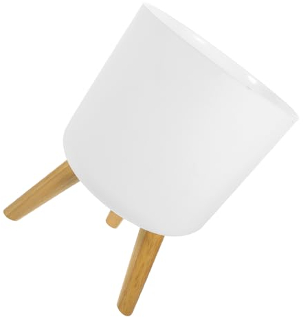 Pot à Fleurs Moderne Blanc avec Support en Bois pour Fleurs et Plantes