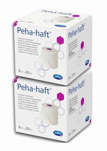 Benda Elastica Coesiva per Fissare Medicazioni Primarie e Secondarie, 8cmx20m, 2 Pezzi