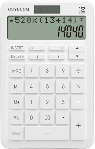 GUYUCOM Taschenrechner mit Verbessertem Speicher und Rückverfolgungsfunktion, 2-Zeiliges Deutlich Lesbares LCD-Display, 12-Stellig, Große Empfindliche Tasten, Weiß
