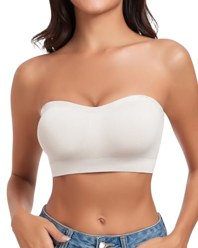 WOWENY Reggiseno a Fascia da Donna Senza Spalline Senza Ferretto, Bralette Imbottita Senza Cuciture con Spalline Trasparenti