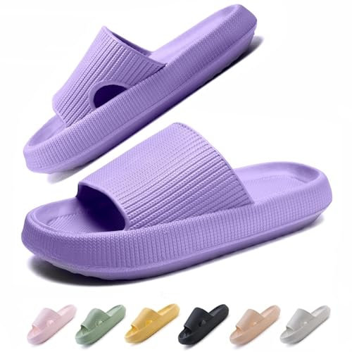 IDEINER Badelatschen Damen Herren Wolkenschuhe Original Cloud Slippers Hausschuhe Cozislides Rutschfest Weicher Dicker Sohle Wolken Badeschuhe Orthoslipper Sommer Pantoletten Lila Gr. 40/41