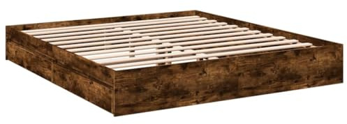 vidaXL Sängram med lådor rökfärgad ek 200x200 cm konstruerad trä, säng, förvaringssäng, dubbelsängram, dubbelsäng, sovrumsmöbler, sängbotten