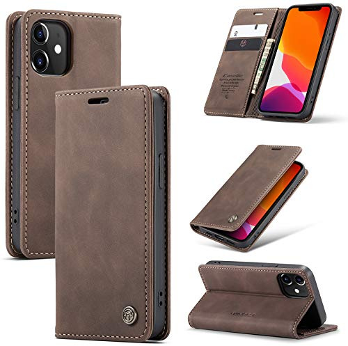 Cracedily Handyhülle für iPhone 12 Mini 5,4 Zoll Hülle, Klapphülle Premium Lederhülle Klappbar Flip Case Tasche Magnet Kartenfach Standfunktion Klapphülle Schutzhülle für iPhone 12 Mini, Kaffee