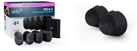 Arlo Ultra 2 Überwachungskamera Aussen WLAN, Kabellos, 4er Set & Zertifiziertes Zubehör, Magnetische Wandhalterungen
