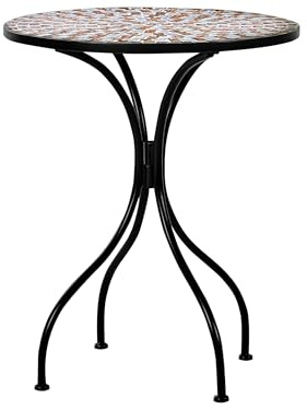 Beliani Mesa de balcón Exterior Metal Estilo Vintage Tablero Mosaico 60 cm Negro Carpino