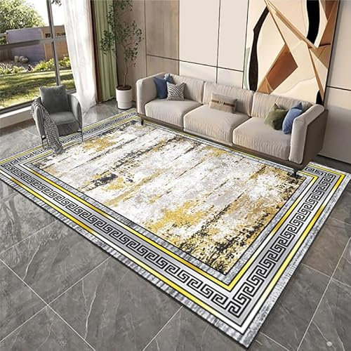 Teppich Retro Gelb Flauschig Kurzflor,Mikrofaser Super Weich,Anti-Rutsch,Waschbar,Teppich Webteppich Für Wohnzimmer,Flur,Schlafzimmer Teppichläufer 120X160Cm
