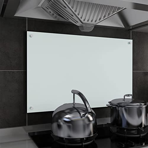 Sufrk Kitchen Backsplash White 80x50 cm Tempered Glass,Tempered Glass Splashback for Kitchen,Toughened Glass Heat Resistant Splashbacks for Cookers - Pre-Drilled Holes with Fixing