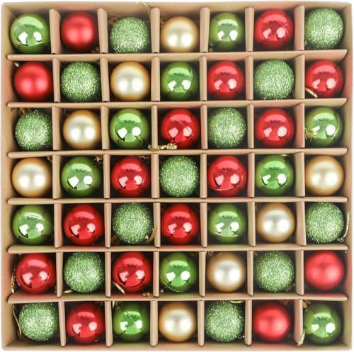 DERAYEE Boules Noël Rouge,Or et Vert, Décoration Noël Intérieur,Kit Kecoration Sapin de Noel，Lot de 49 Boules de Noël pour Sapin
