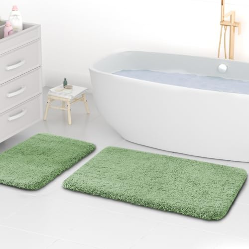 wyewye Mikrofaser-Badematten, 2 cm super dicke Badteppiche, super saugfähige Badezimmerteppiche 50x80 cm und 40x60 cm, Hellgrün