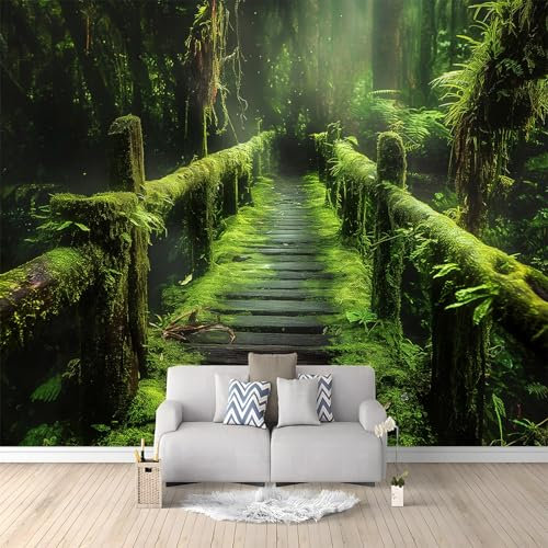 Tapete Fototapete Regenwald-Holzbrücke Muster 250 x 175 cm Vliestapete Tapete, Grün Wanddeko Ideen Wohnzimmer Schlafzimmer Küche für Möbel Wandtapete Schrank Badezimmer