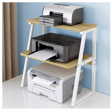 FENGJISUN DruckerstäNder Druckertisch 3-stöckiger Druckerständer, Metall, Holz, Desktop-Druckertisch, Drucker, Kopierer, Aufbewahrungsregal, Büro-Finishing-Rack Druckerschrank(White)