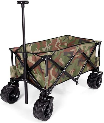 DZYHFCO Foldable Wagon Cart 4 Wheel Folding lity Garden Lawn Outdoor Camping Cart Heavy Duty Steel Frame lity Trolley with Push Bar