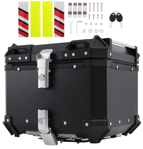 H-YEEU Motorrad Topcase 45L Topcase für Roller Wasserdicht Topcase Top Box Aluminium Motorrad Heckbox Reisen Motorradkoffer mit Sicherheitsschloss für Motorradhelm Helm