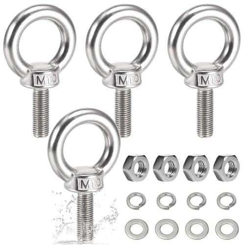 4 Pièces Boulon À Anneau, Anneau de Levage M10, Acier Inoxydable 304 Boulons, Boulons À Œil de Levage, Vis pour Anneau de Levage, Anneau Inox avec Rondelle et Écrou, Boulon À Œillet, Anneau de Levage