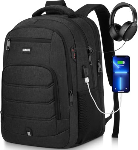 Groß Schulrucksack Jungen Teenager Rucksack Herren mit 17,3 Zoll Laptopfach Wasserdicht,Laptop Rucksack mit USB Ladeanschluss für Arbeit Schule Business Reisen Notebook für Männer Jungs Schwarz