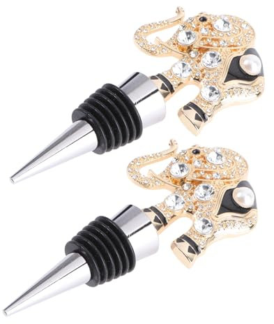 MAGICLULU Metal Alloy Wine Bottle Stoppers Decorative Elephant Design Rhinestones, 2pcs Zinc Alloy Cork Plug Set for Wine Bottles Preservation and Party Use