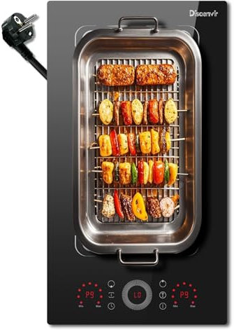 Piano Induzione 2 Fuochi Incasso Flex Zone con Spina, Disaenvir Piastra Induzione Doppia 30 cm 3500W, Forno Induzione 9 Livelli, Funzione Boost, Timer, Blocco di Sicurezza per Bambini, Nero