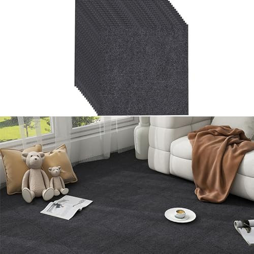 CINY 30PCS Self Adhesive Carpet Tiles,30x30cm Easy to Peel and Stick Floor Tiles, Durable, Non-Slip Hardwearing, Interior Floor Tiles, Suitable for Bedroom, Office, Study（Dark Grey）