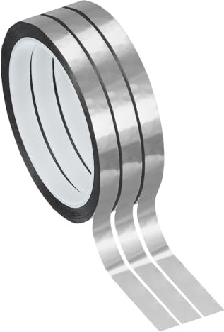 PATIKIL Cinta Película Poliéster Metalizada 10mm x 50 Metros, Paquete 3 Cinta Decorativa Metálica Plateada Brillante Cinta Adhesiva Espejo Para Detalles Pared Acento Artes Gráficas