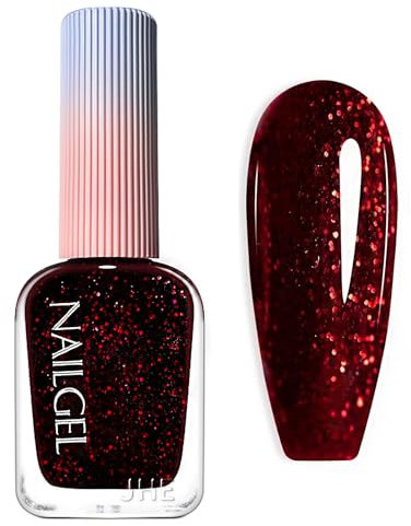 Virellay Glitzer Roter Nagellack, 12 ML Rot Glitzer Nagellack Ohne UV Lampe, Langanhaltender Schnelltrocknender für Frauen DIY (Tiefes Rot, 12 ML)