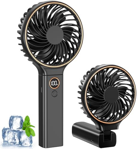 Rintea Hand Held Fan, Hand Fan Rechargeable with 6 Speeds, Quiet Portable Fan with LED Display, 4000mAh Powerful fan Handheld for Travel Home Office Bedroom Outdoor Travel (BLACK)