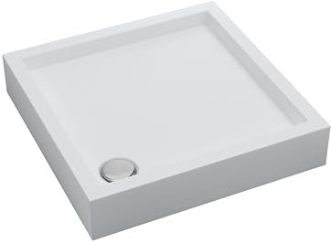 Sellon24® Piatto doccia in acrilico con supporto in polistirolo bianco, quadrato lucido, antibatterico, 80 x 80 cm, altezza 16 cm