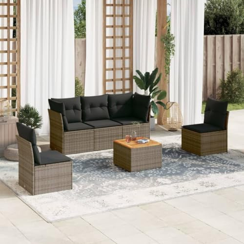 Xichuzi 6-TLG. Garten-Sofagarnitur mit Kissen Grau Poly Rattan, Lounge Gartenmöbel Set, Möbelsets, Balkon Möbel, Gartenlounge, Gartensofa - 3223547