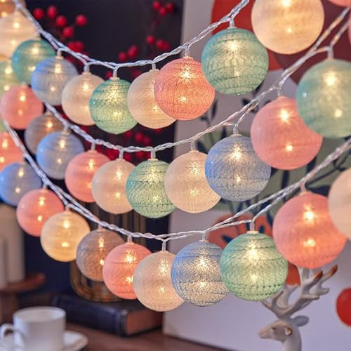 ENLACE LED Lichterkette Baumwollkugeln, 3M 20 LED Cotton Ball Lichterketten Batteriebetrieben, Macaron Baumwollkugeln Lichterkette für Kinderzimmer, Hochzeit, Weihnachten, Wohnheim, Party Deko