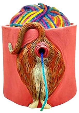 Desktop Ornament Yarn Bowl Cat Yarn Bowls for Crocheting Knitting with Holes DIY Knitting Crocheting Bowls Extra Large Garden Gnome (Orange, 12. 7x11. 43cm)