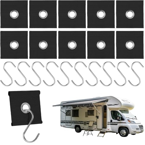 10 Stück Kederleiste Haken für 5/6 mm – 7/8 mm Kederschiene Ösen,Kederhaken mit 10 S-Förmigen Metallhaken,Camping Zubehör für Wohnmobil-Markise,Kederleiste-Zubehör,Wohnwagen,Campingzelte (Schwarz)