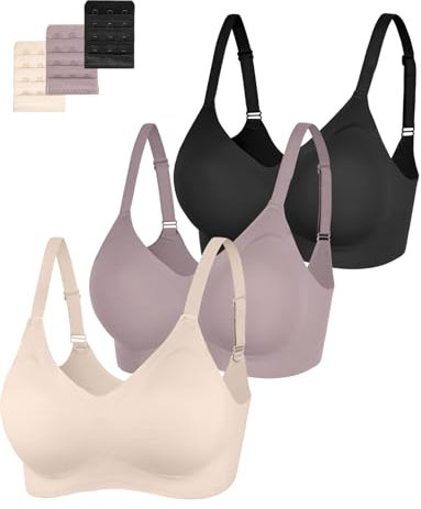Eleplus 3-Pack Wireless Jelly Seamless Bras for Women Non Wired Comfort Push up T Shirt Bra Pack (Black+Gray+Beige,XL)