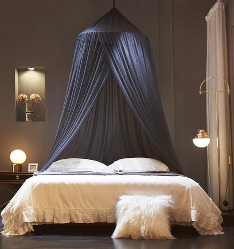 ZIQINPSQ Premium Moskitonetz Baldachin Rund 228x58 cm - Für Doppelbett, Einzelbett & Kingsize - Insektenschutz drinnen/draußen - Dichtes Netz - Schwarz
