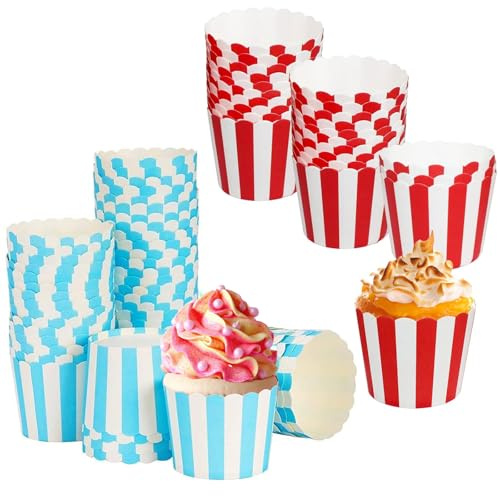 Muffin Papierförmchen, 100 Stück Cupcake Formen Papier, Rot und Blau Muffin Papierförmchen, Cupcake Wrapper, für Geburtstage, Zusammenkünfte, Bankette (Streifen)