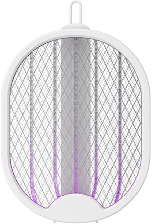 VIVIWI Matamoscas eléctrico plegable a prueba de golpes multifuncional con soporte para colgar, apto para interiores y exteriores