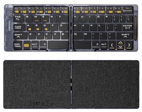 Annadue Tastiera Pieghevole Bluetooth Wireless, Tastiera da Viaggio Ricaricabile Trasparente per Viaggi, Viaggi di Lavoro o Studio, per Tablet per Laptop Telefonico IOS