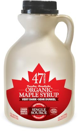 47° North Jarabe de arce orgánico canadiense, VERY DARK muy oscuro - muy intenso, 500ml, Fuente única, Grado A, Sin gluten, Vegano, Sabor ligero y dulce para panqueques y más
