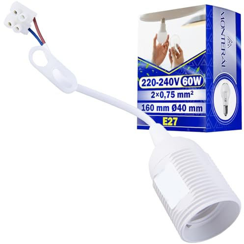 MONTERAL Douille de Chantier E27 avec Câble et Borne 160 mm 2x0,75mm² Ø40 mm Max 60W 220-240V - Douille Chantier E27 de Couleur Blanche - Garantie de 10 Ans