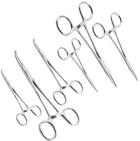 Ainiv 6pcs Pince à Clamper, Pinces de Pêche, 12.5+16+20 cm | Droites et Courbées, Outil de Décrochage, Pince de Verrouillage en Acier Inoxydable pour Toilettage d'Animaux Pêche Bricolage