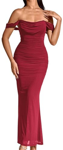 Generisch 2026 Vestido Casual Mujer Elegante Bodycon Vestido Midi de Un Hombro Sin Espalda Sin Espalda Ropa de Fiesta Verano Primavera Conjunto Versátil Vestido Casual 42, rojo, XL