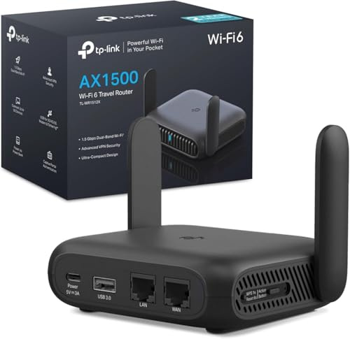 TP-Link TL-WR1512X Portátil - Router WiFi 6, AX1500, VPN, USB-C | Router de Viaje WiFi 6. Tamaño de Bolsillo. Múltiples Modos de Uso. Alimentación por USB. Control App Tether.