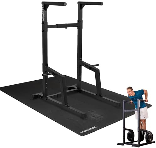 GORNATION Barras Paralelas, Barras de Dip, Equipo para Calistenia, Fitness y Gimnasia con Pies Antideslizantes, Dip Bars, Soportes para Fondos Indoor/Outdoor (Outdoor + Alfombrillas)