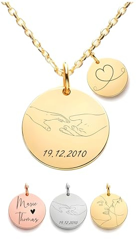 Personalisierte Namenskette für Mütter mit Gravur, Initialen Kette mit zwei runden Anhängern, Mutter tochter Kette mit Buchstaben für mama, Familien Kette mit Gravur in Rosegold, Gold und Silber