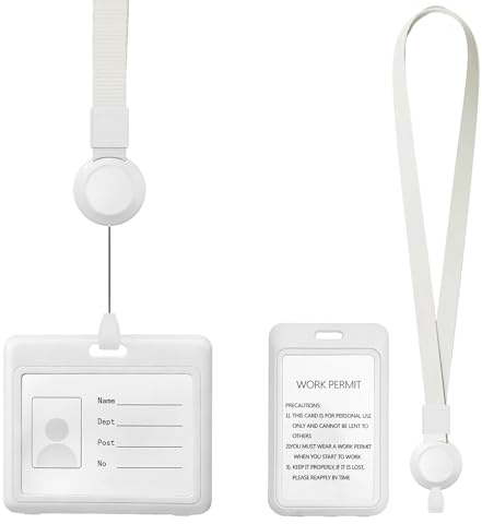 FINELYCR 2 Piezas Porta Tarjetas Identificativas, Blanco Funda Tarjeta Transporte con Correa Retráctil para el Cuello, Horizontal y Vertical Portatarjetas Colgante, para Trabajo, Estudio, Exposiciones