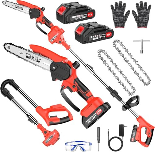 2-in-1 Akku Teleskop Hochentaster, 8 Zoll Hochentaster Akku Elektrisch, Elektrisch 21V Teleskop Astsäge Astschere Hochentaster mit 2 x 1500mAh, für Gartenscheren Astschere Holzschneidenz