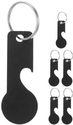 FRCOLOR 6pcs Stainless Steel Trolley Token Keyrings Bottle Opener, Portable Shopping Cart Remover Keychain for Grocery and Outdoor Use