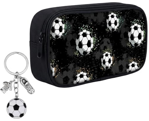 ZPLASK Football Pencil Case, Pencil Case for Boys with Football Keychain, School Stationery Organisation, Black Design for Students and Sports Fans