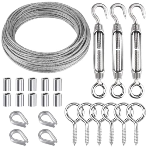 Kit Cavo per Giardino - Acciaio Inossidabile 304 Tensionatore M5 con Cavo Rivestito PVC