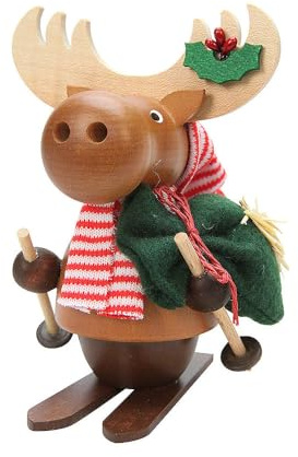 Deutsche Räuchermännchen Elch mit Ski – 13,0 cm/12,7 cm – authentische Deutsche Erzgebirge Raucher – Christian Ulbricht -