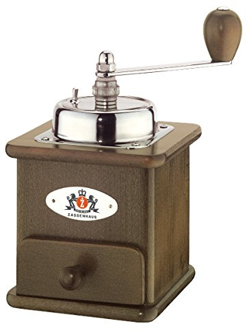 Zassenhaus 0000040012 Kaffeemühle Brasilia, Holz, dunkel gebeizt, 20 x 12,5 x 12 cm | Schoß-Mühle mit stufenloser Mahlgradeinstellung, gehärtetem Spezialstahl und praktischen Maßen 12,5×12×20 cm